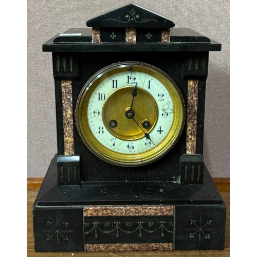 261 - A Belge Noir architectural cased mantel clock