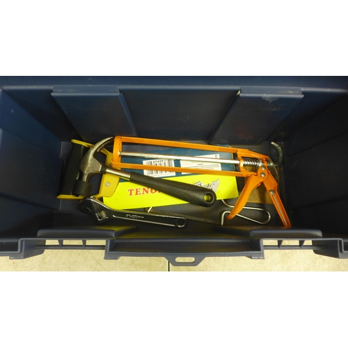 5005 - 2 boxes of tools including screwdriver set, spanner set, grips, a Spear and Jackson saw, a hammer, T... 