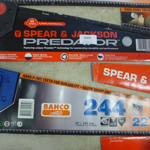 5009 - 9 assorted wood saws including Spear and Jackson and Bahco