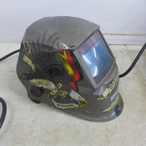 5013 - A Stamos 5-MMA-250P12 welder with mask and a quantity of rods