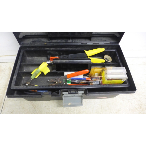 5017 - An electricians toolbox with Sparkrite battery charger, hand tools and various fuses and consumables... 