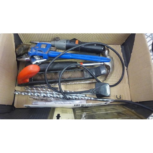 5017 - An electricians toolbox with Sparkrite battery charger, hand tools and various fuses and consumables... 