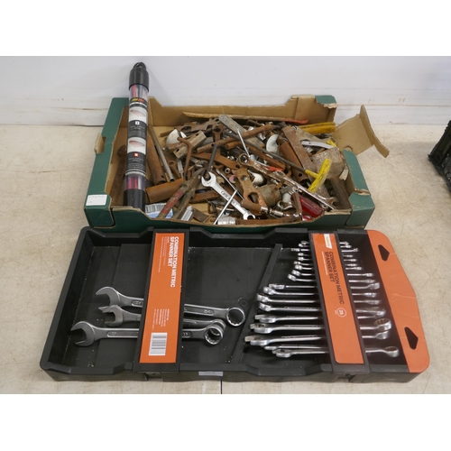 5018 - A large collection of assorted spanners, and other tools and a part complete combination metric span... 