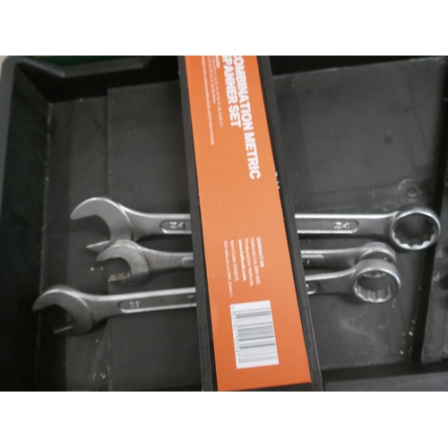 5018 - A large collection of assorted spanners, and other tools and a part complete combination metric span... 