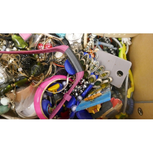 5056 - A box of assorted costume jewellery and watches