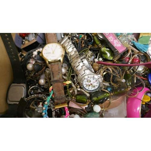 5056 - A box of assorted costume jewellery and watches