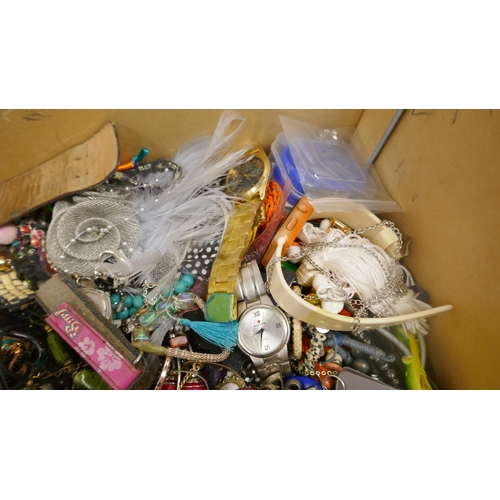 5056 - A box of assorted costume jewellery and watches