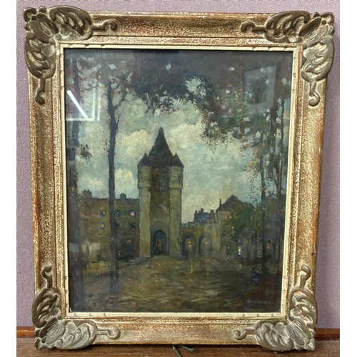 277 - A. Raeburn R.S.W., The Gateway, oil on board, framed