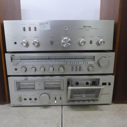 5094 - A quantity of stereo equipment including a Rotel RA-214 integrated stereo amplifier, a JVC R-1XL ste... 