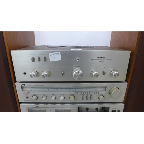 5094 - A quantity of stereo equipment including a Rotel RA-214 integrated stereo amplifier, a JVC R-1XL ste... 