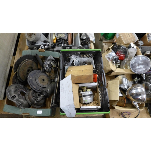 5127 - A large quantity of vintage car parts including 

Lucas head lamps 
MG standard cylinder head
Rootes... 