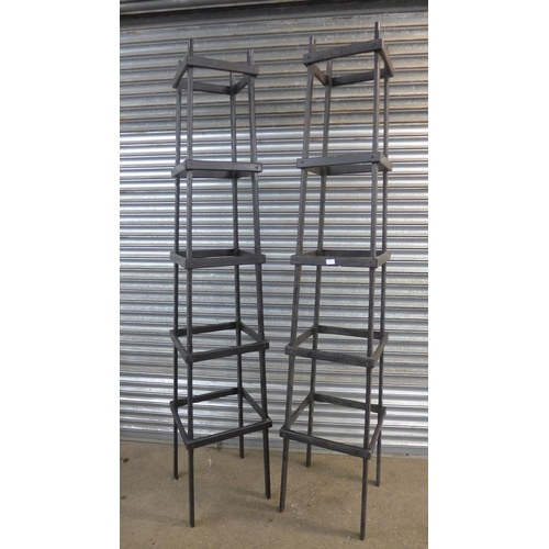 5184 - A pair of wooden 2.4m obelisk climbing plant trellis stands