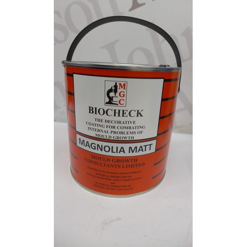 5229 - 2 tins of Biocheck magnolia matt anti mould paint and a 10 litre tub of Johnstones trade vinyl matt ... 