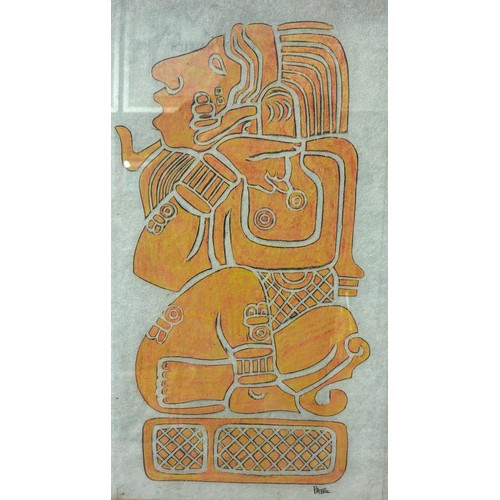 282 - Patric (20th Century Mexican), Mayan Goddess, woodblock print and one other