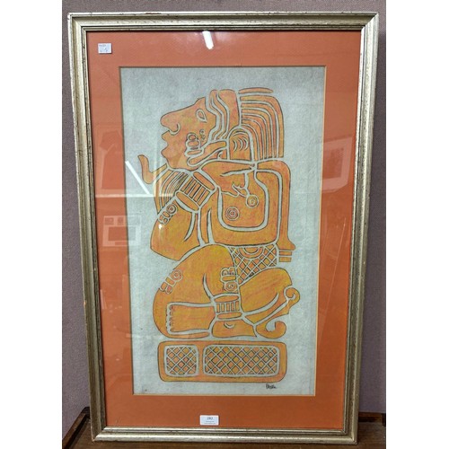 282 - Patric (20th Century Mexican), Mayan Goddess, woodblock print and one other