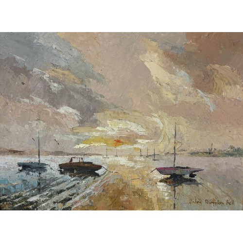 286 - John Thornton-Bell, harbour scene, oil on board, framed