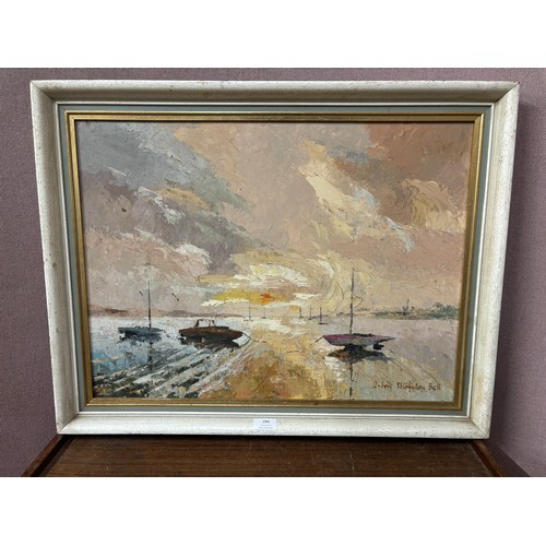 286 - John Thornton-Bell, harbour scene, oil on board, framed