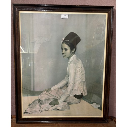 304 - A Sir Gerald Kelly print, Saw Ohn Nyun, framed