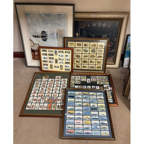 298 - A collection of assorted prints, pictures and mounted cigarette card displays