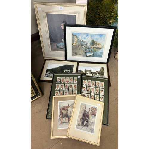 297 - A collection of assorted prints, framed cigarette cards and Gerald Kelly print