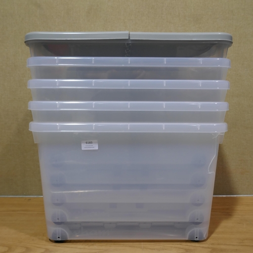 6183 - Wham 5 X 44L Boxes With Wheels & Folding Lid (Only one lid) *This lot is subject to Vat