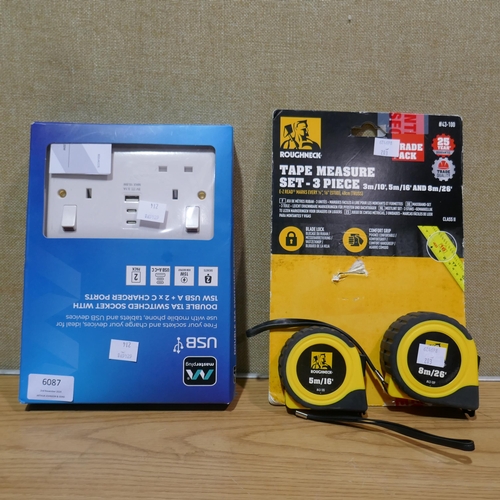 6087 - Two Roughneck Ez measuring tapes and a Masterplug Usb Socket (Both Incomplete) *This lot is subject ... 