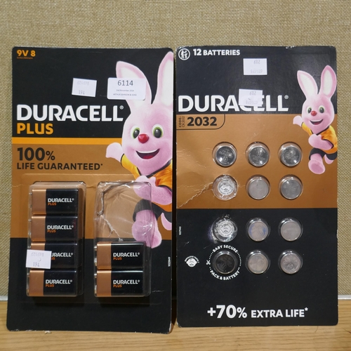 6114 - Duracell Plus 9V Batteries and Duracell 2032 Coin Lithium Batteries (Both Incomplete)  *This lot is ... 