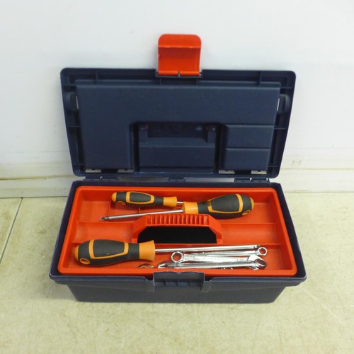 5005 - 2 boxes of tools including screwdriver set, spanner set, grips, a Spear and Jackson saw, a hammer, T... 