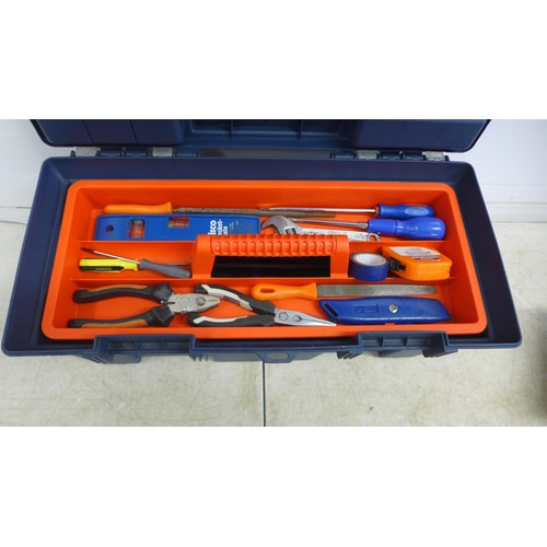 5005 - 2 boxes of tools including screwdriver set, spanner set, grips, a Spear and Jackson saw, a hammer, T... 