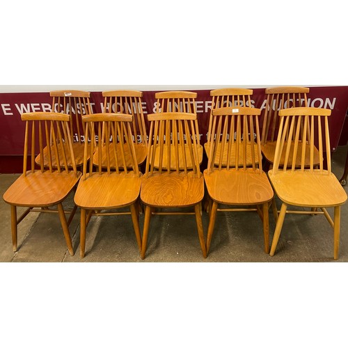 56 - A set of ten Scandinavian beech kitchen chairs