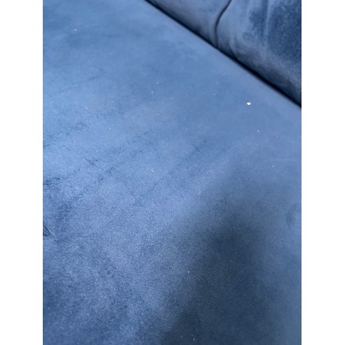 3045 - A Hoxton blue velvet upholstered three seater sofa on dark oak legs