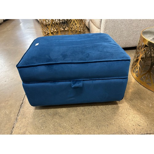 3014 - A Hoxton blue velvet storage footstool (damaged)