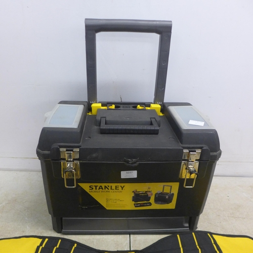 5037 - A Stanley Mobile Work Center toolbox containing assorted hand tools including screwdrivers, tape mea... 