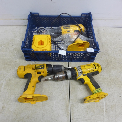 5056 - 3 DeWalt drills - DW997 hammer drill, XRP hammer drill and DW997 drill and a charger, no batteries