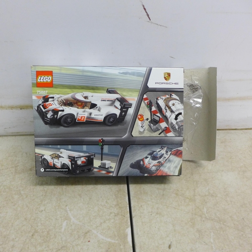 5095 - 3 Lego sets including Speed Champions Porsche 919 Hybrid (75887), Lego City train tracks (60205) - s... 