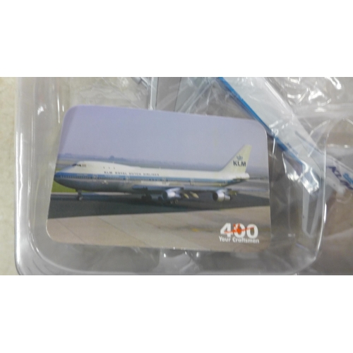 5108 - A collection of KLM model planes including a Royal Dutch Airlines Boeing 747-200B, 1:400 scale model... 