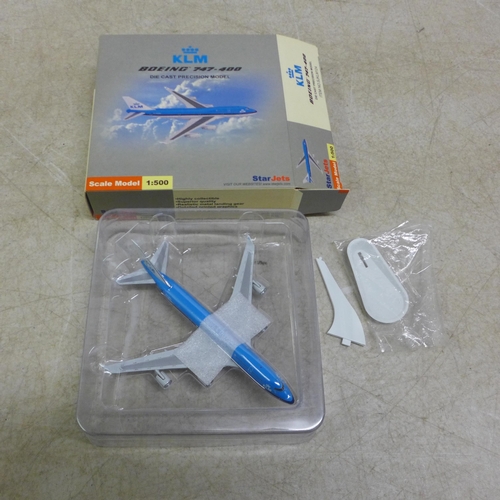 5108 - A collection of KLM model planes including a Royal Dutch Airlines Boeing 747-200B, 1:400 scale model... 