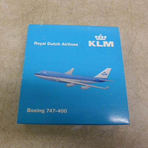 5108 - A collection of KLM model planes including a Royal Dutch Airlines Boeing 747-200B, 1:400 scale model... 