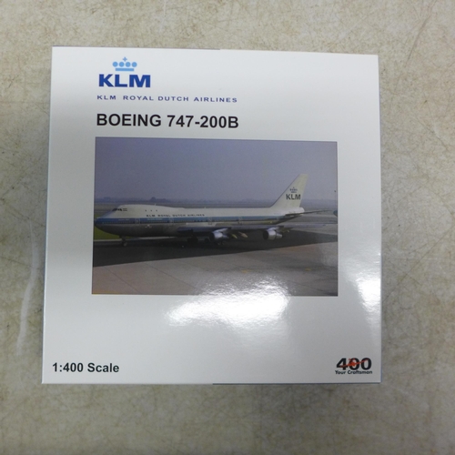 5108 - A collection of KLM model planes including a Royal Dutch Airlines Boeing 747-200B, 1:400 scale model... 