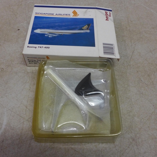 5111 - 4 Herpa model planes including a KLM Boeing 747-400 Royal Dutch Airlines 1:500 scale model plane, a ... 