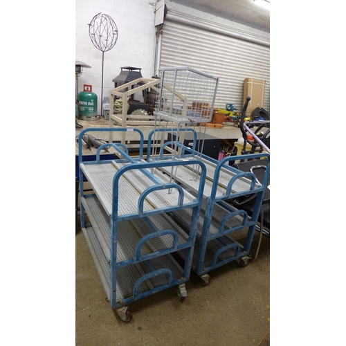 5263 - Two metal 3 tier trollies and a metal basket