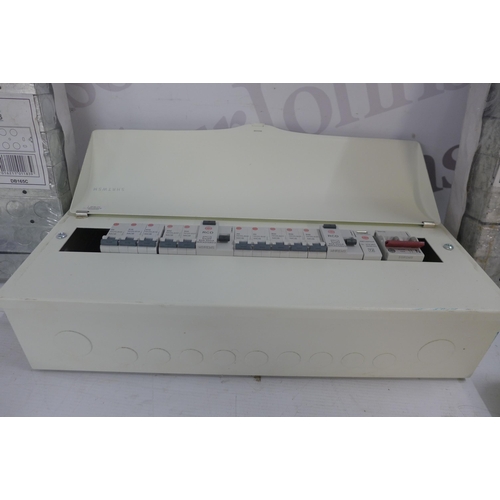 5309 - A quantity of consumer units and back socket boxes including 35mm gang flush metal boxes