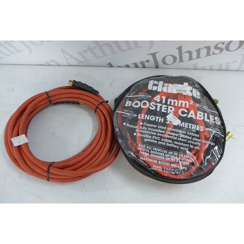 5362 - 2 coils of compressed air hose and a pair of jump leads