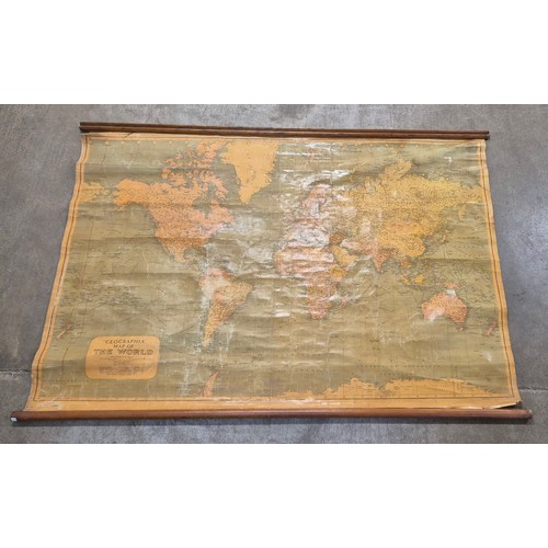 270 - A large wall hanging Geographia Map of the World