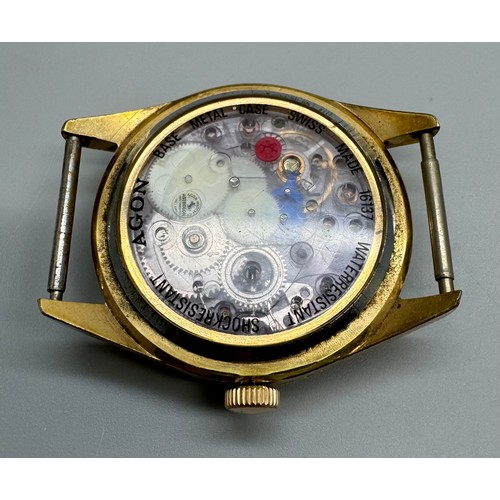 7286 - A rare Smiths Astrolon Agon gold plated manual wind wristwatch head, together with four others