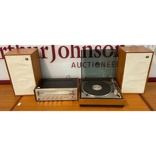 28 - A Grundig Lenco GL75 turntable, a pair of Wharfedale Linton 3XP speakers and a Pioneer SX450 stereo ... 