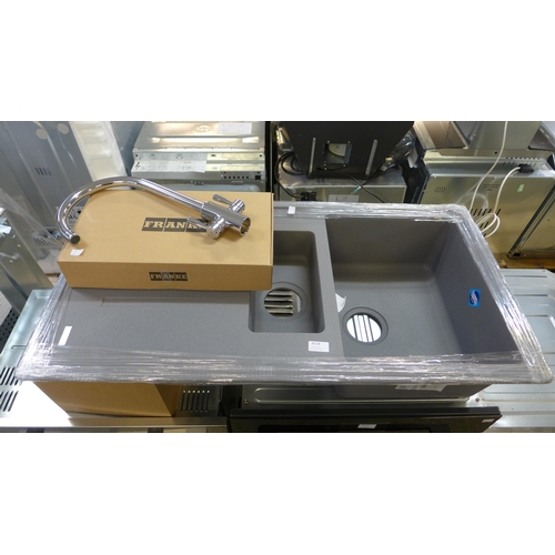 4114 - Franke Composite 1.5 Bowl Sink With Chrome Mixer Tap (468-7), *This lot is subject to VAT