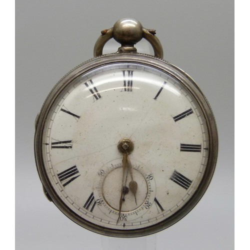 7280 - A silver open face pocket watch, Birmingham 1876 hallmarks