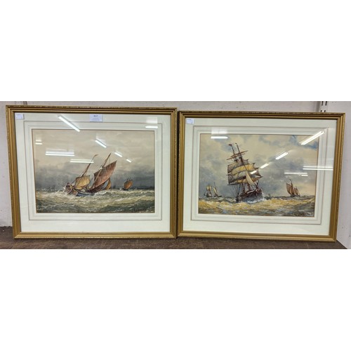 317 - F.J. Aldridge, pair of marine landscapes, watercolour, framed