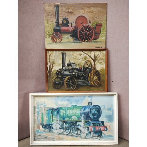 307 - Three oils, all depicting steam engines